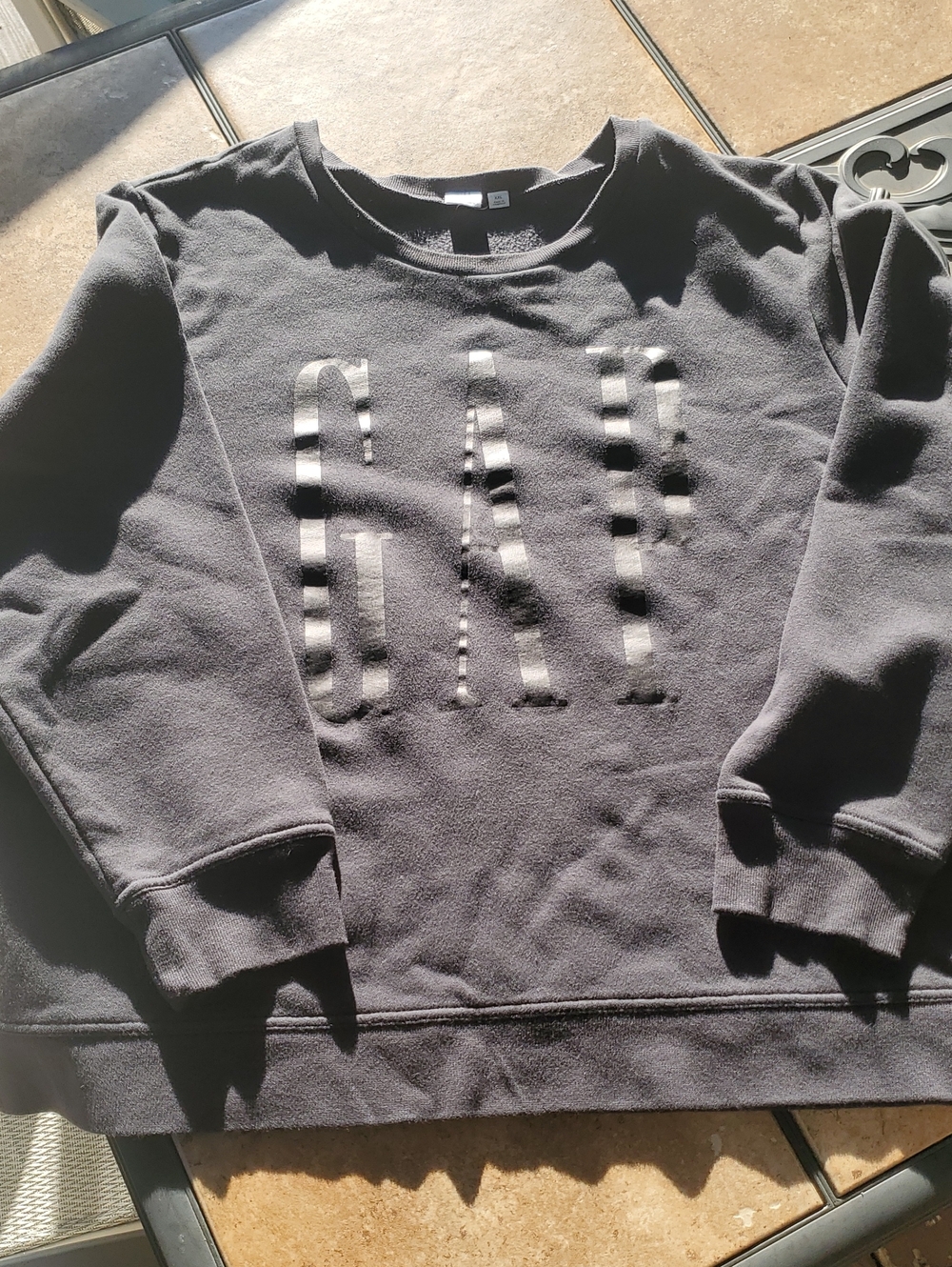 GAP Factory Women's Black Crewneck Sweatshirt with Shiny Logo